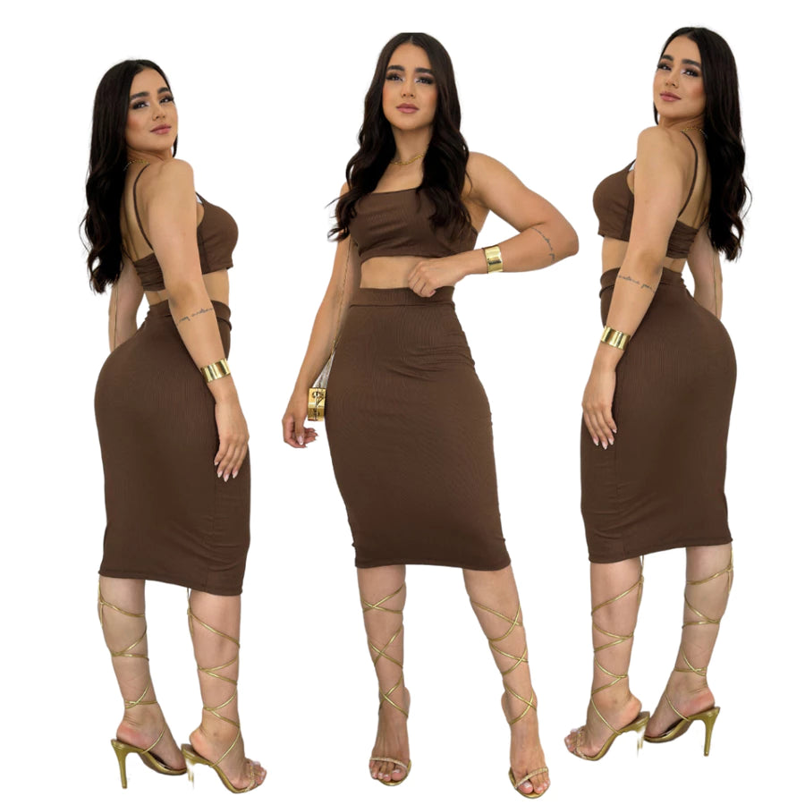 Conjunto Feminino Saia Longa Cropped alcinha Aerolook Primavera verão tendência
