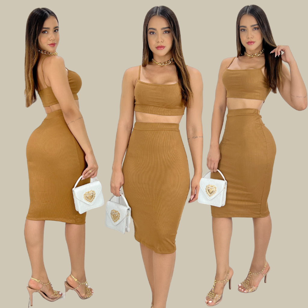 Conjunto Feminino Saia Longa Cropped alcinha Aerolook Primavera verão tendência