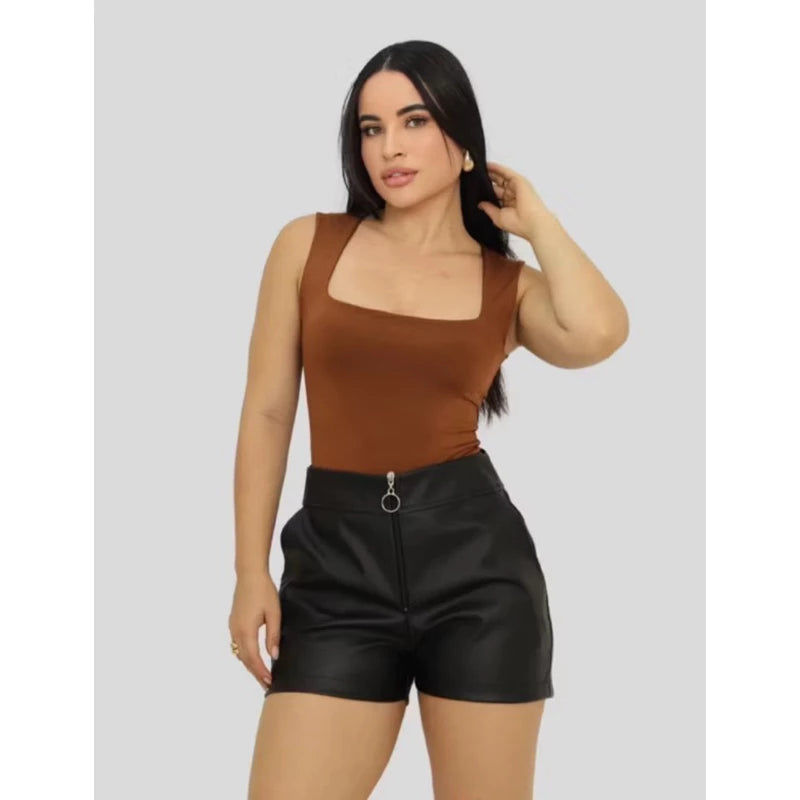 Body Feminino Suplex Regata Alças Grossas Collant Decote Quadrado Básico