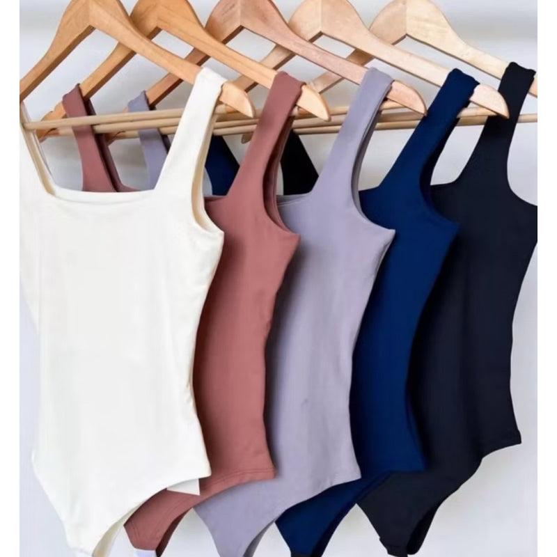 Body Feminino Suplex Regata Alças Grossas Collant Decote Quadrado Básico