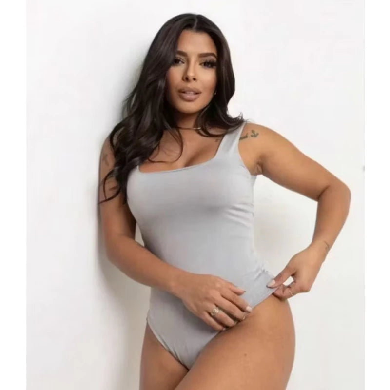 Body Feminino Suplex Regata Alças Grossas Collant Decote Quadrado Básico