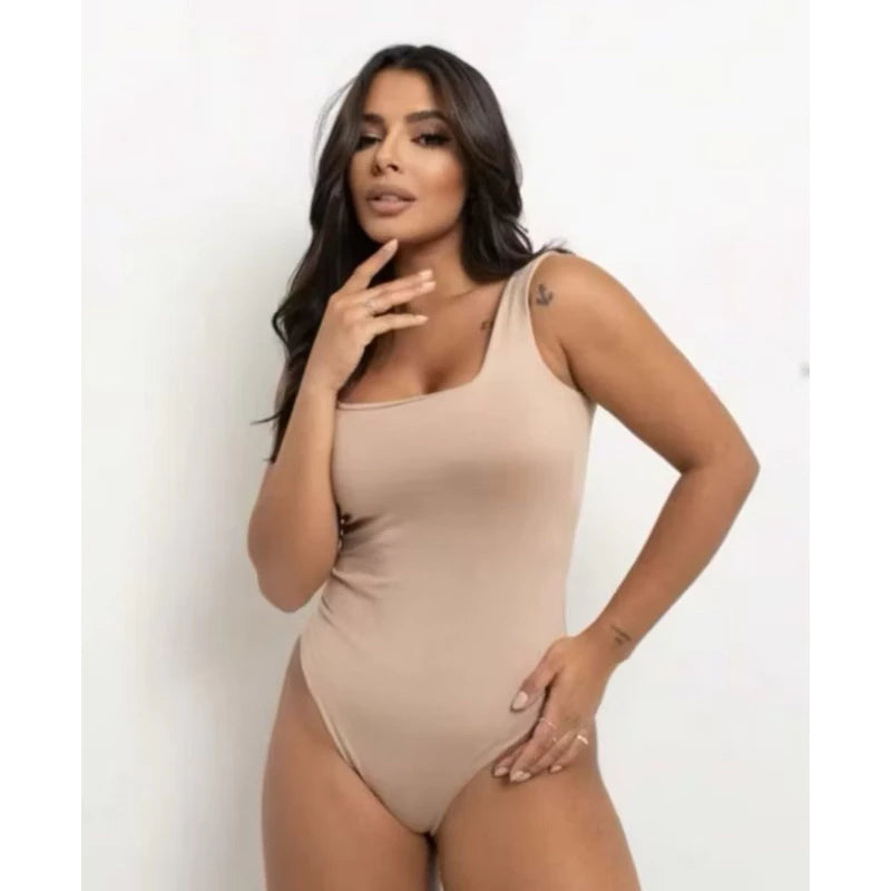 Body Feminino Suplex Regata Alças Grossas Collant Decote Quadrado Básico