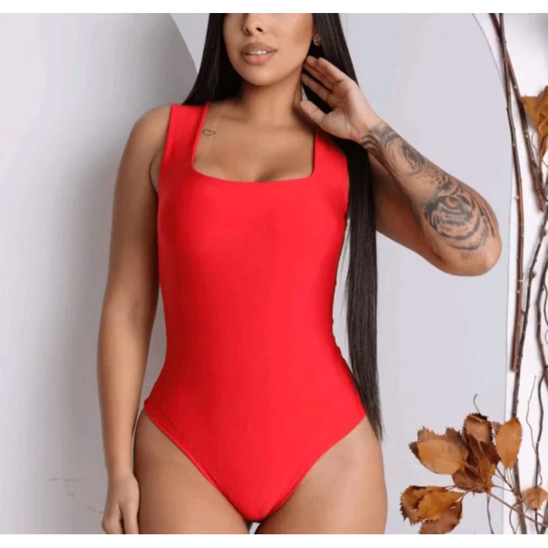 Body Feminino Suplex Regata Alças Grossas Collant Decote Quadrado Básico