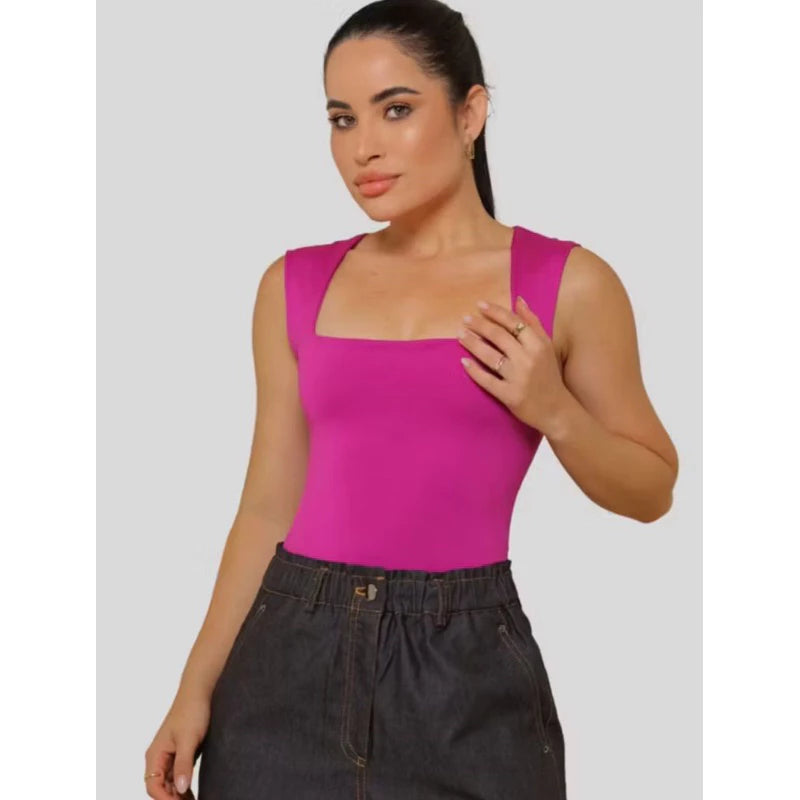 Body Feminino Suplex Regata Alças Grossas Collant Decote Quadrado Básico