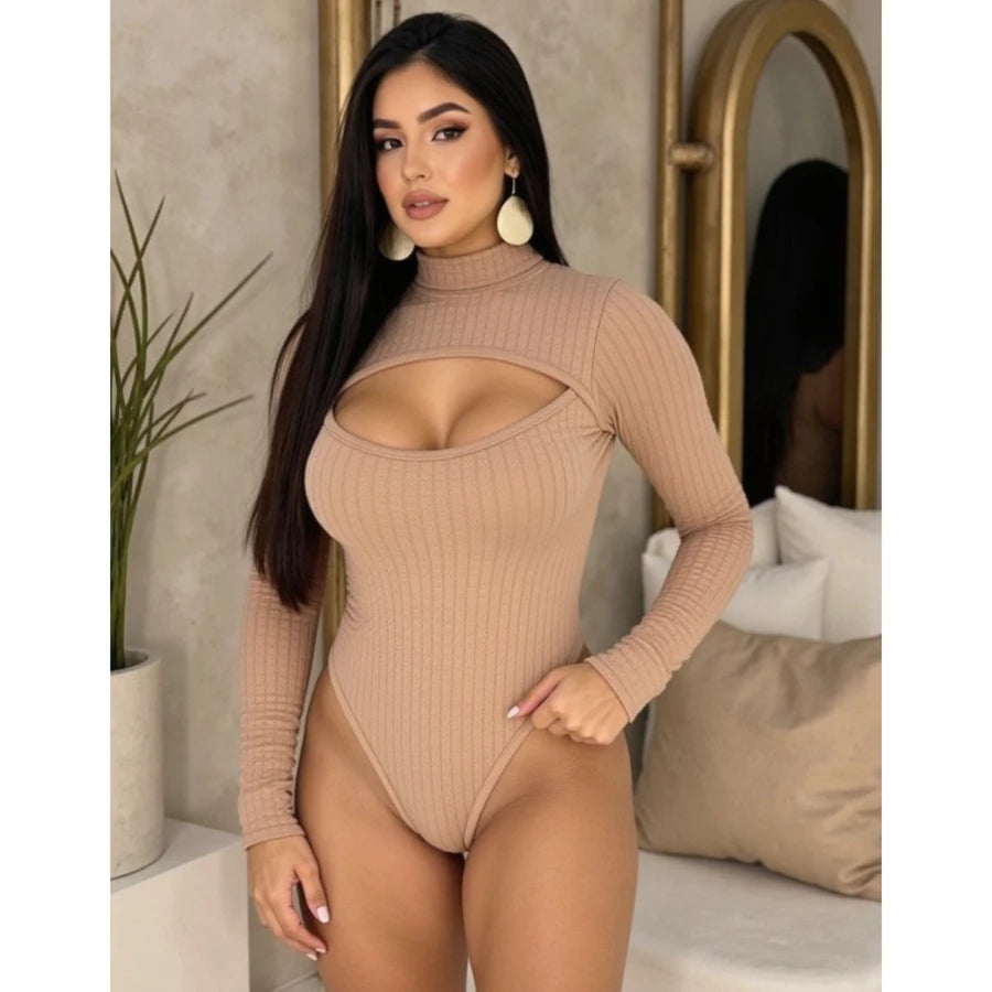 Body Feminino Manga Longa Bubble Gola Alta Com Decote Outono Inverno