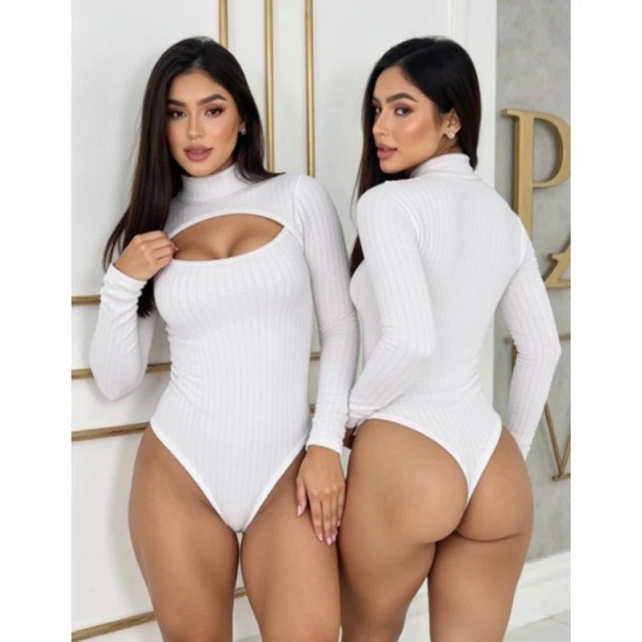 Body Feminino Manga Longa Bubble Gola Alta Com Decote Simples Glamour