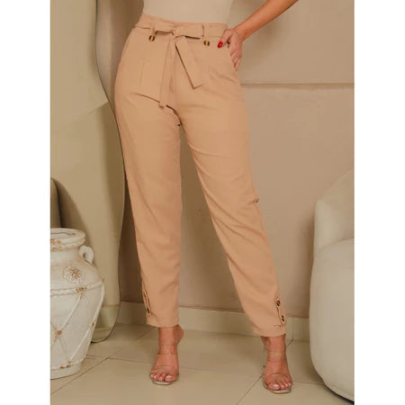 Calça Social Feminina de Linho Elegante com Elástico e Forro Interno