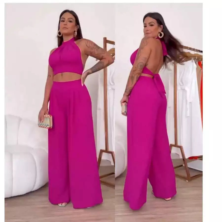 Conjunto Naia DUNA – Cropped com Gola Alta e Calça Pantalona