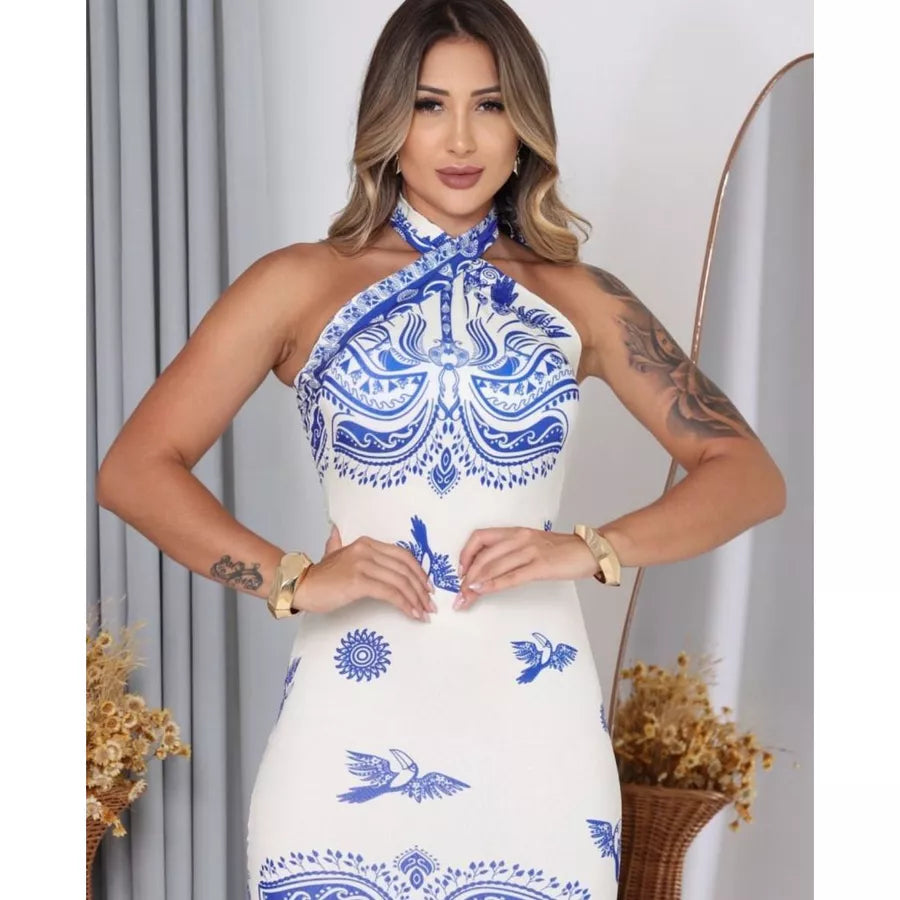 Vestido Feminino Inspiração Farm Midi Tendência Verão Tropical
