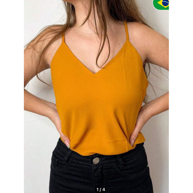 Blusa Feminina Regata com Alça Regulável Gola V