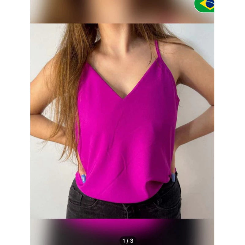 Blusa Feminina Regata com Alça Regulável Gola V
