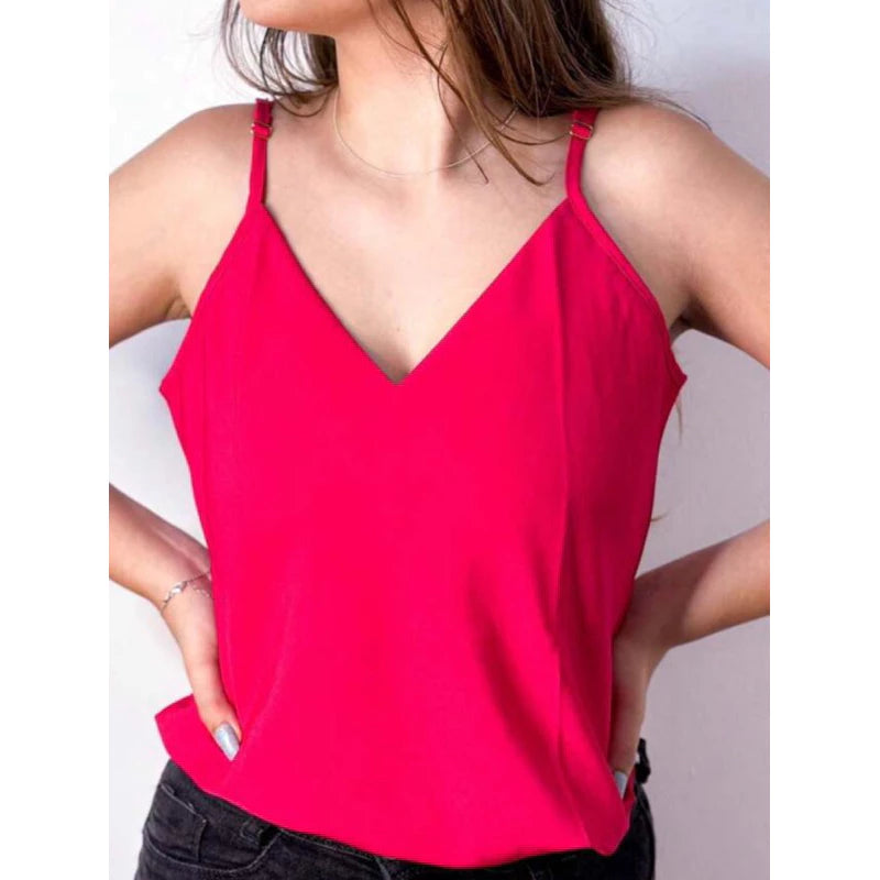 Blusa Feminina Regata com Alça Regulável Gola V