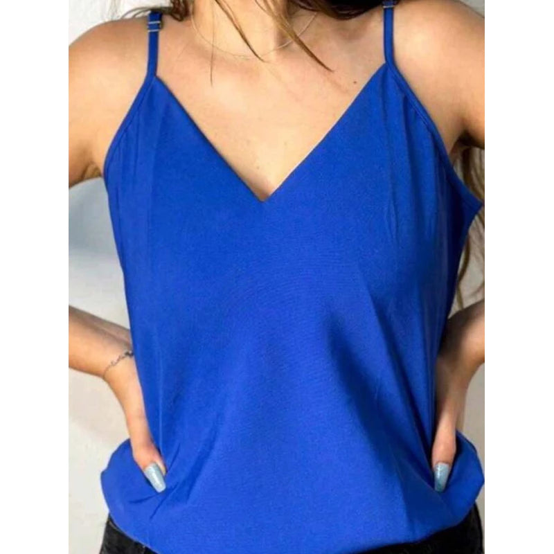 Blusa Feminina Regata com Alça Regulável Gola V