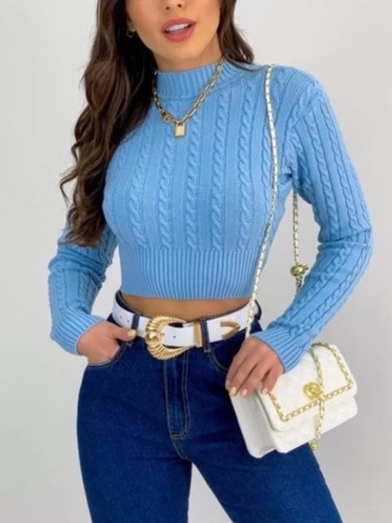 Cropped Manga Longa em Tricot