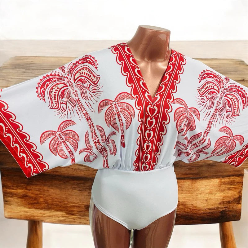Body Patricinha Tropical Manga Morcego Estampado