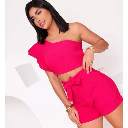Conjunto Feminino em Linhão Shorts e Cropped Mula Manca