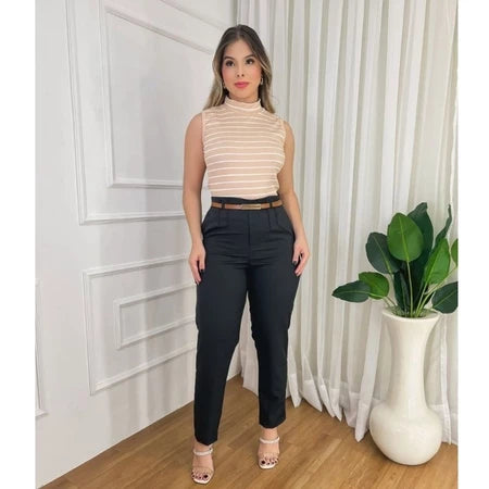 Calça Feminina Alfaiataria Cintura Alta com Cinto