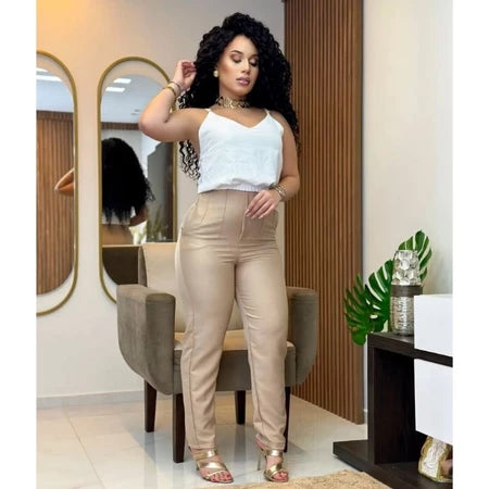 Calça Feminina Alfaiataria Cintura Alta com Cinto
