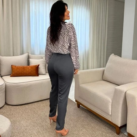 Calça Feminina Alfaiataria Cintura Alta com Cinto