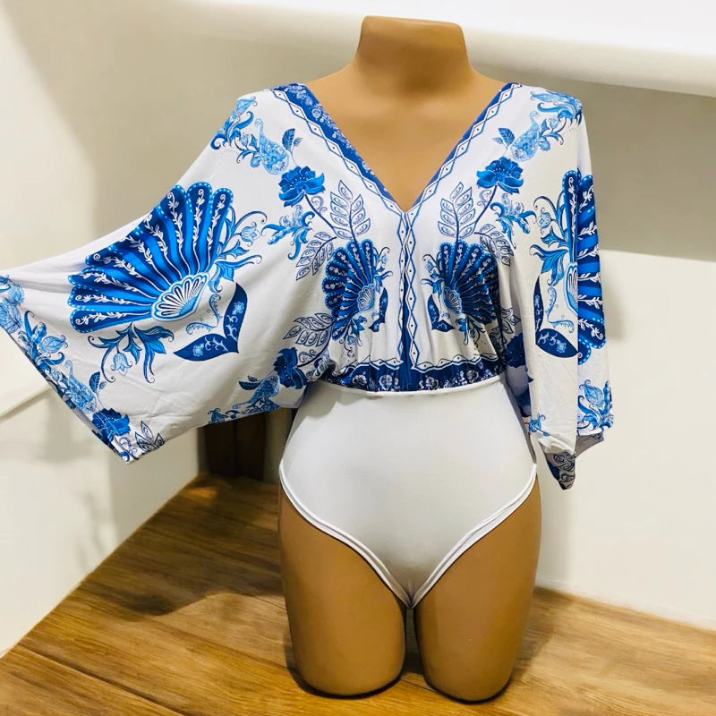 Body Patricinha Tropical Manga Morcego Estampado