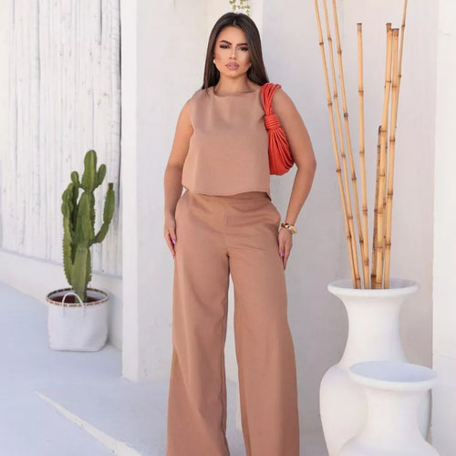Conjunto Alfaiataria Social Feminino Calça e Blusa Em Linho