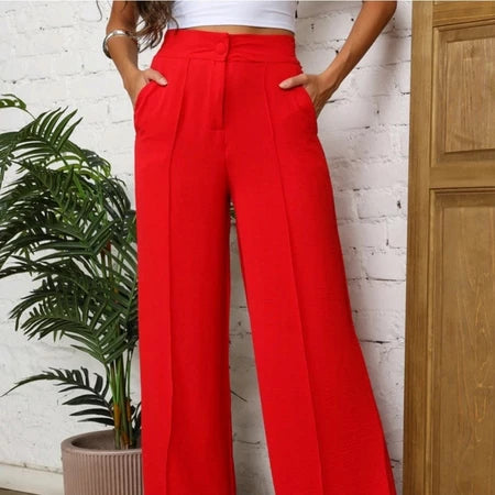 Calça Feminina Pantalona Wide Leg Duna com Botão