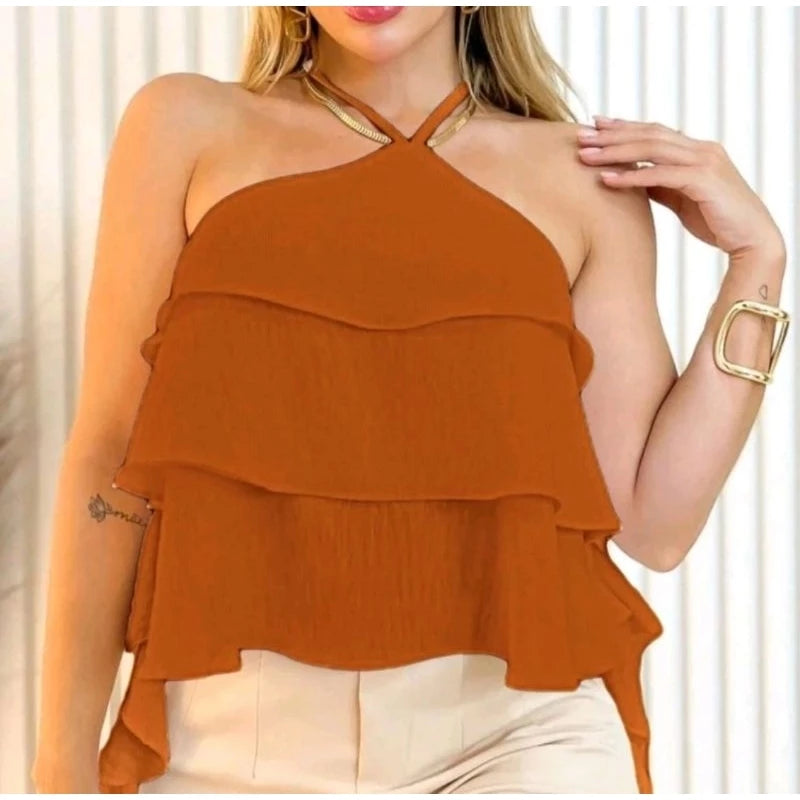 Blusa Feminina Bata de Verão com 3 Babados Luxuosa