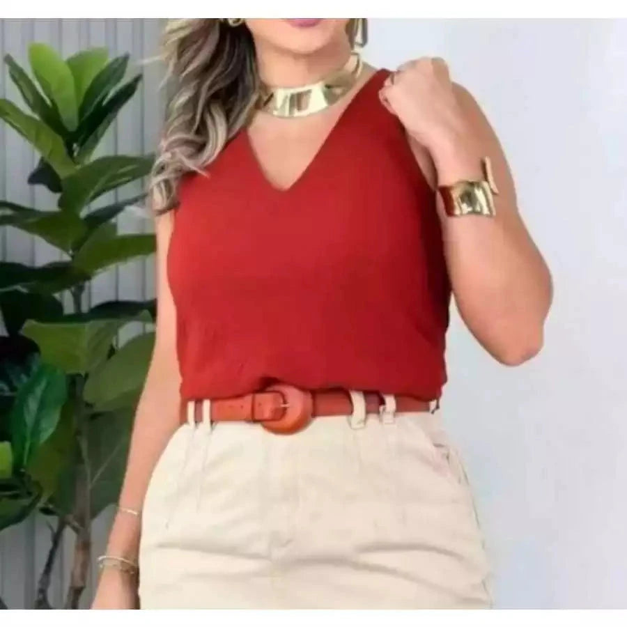 Blusa Regata Feminina Alça Larga Tecido Duna Simples Glamour