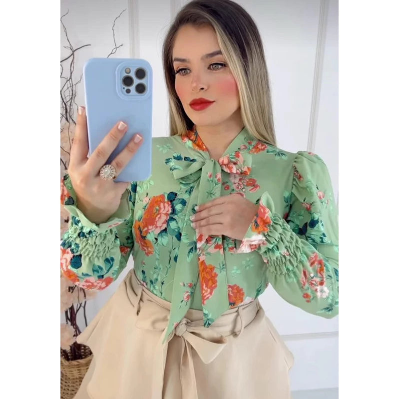 Camisa Feminina Social Manga Comprida - Crepe de Seda