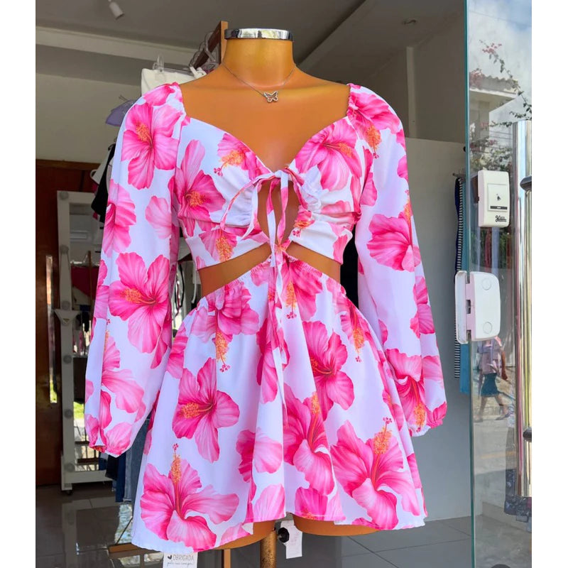 Macaquinho Feminino Crepe Barbie Estampa Farm short por baixo