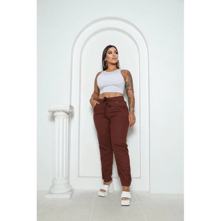 Calça Social Feminina de Linho Elegante com Elástico e Forro Interno