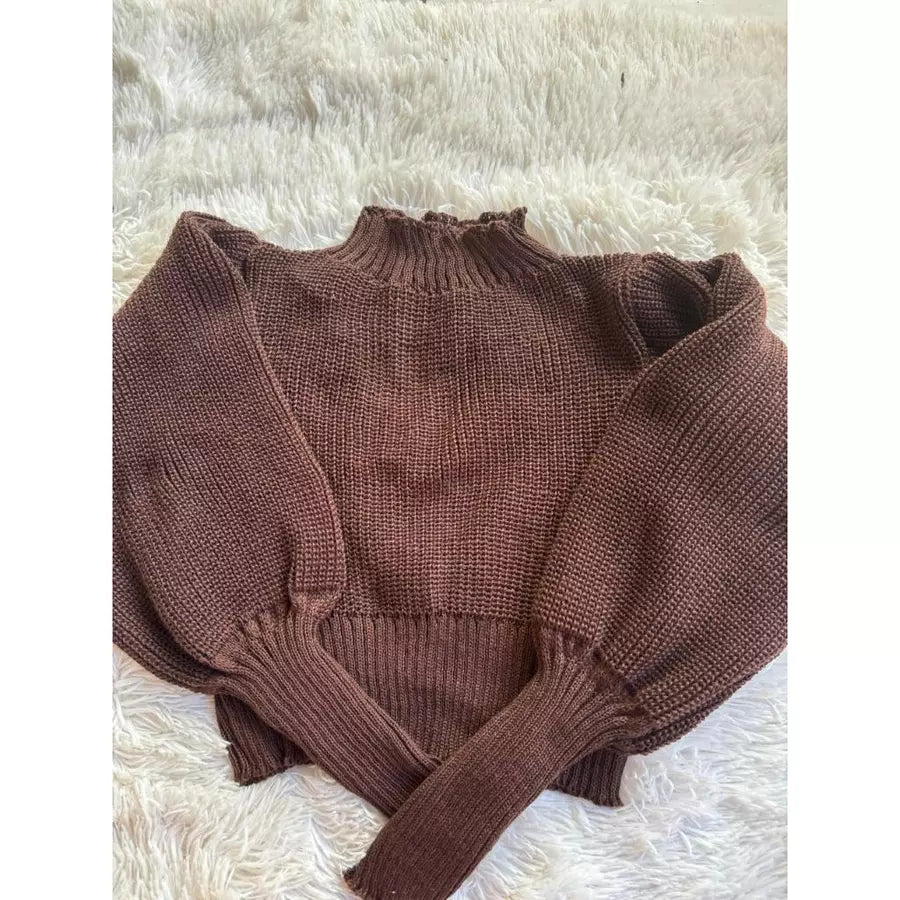 Cropped Manga Bufante Tricô Tricot Blusa de Frio Inverno