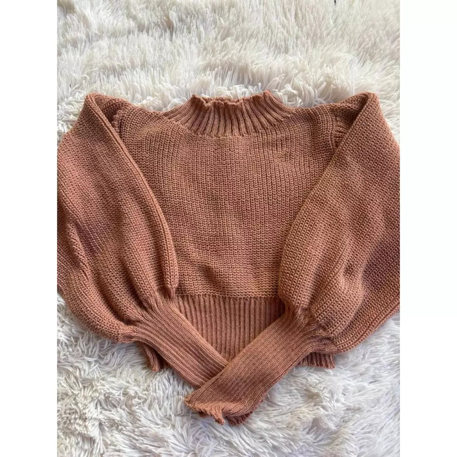 Cropped Manga Bufante Tricô Tricot Blusa de Frio Inverno