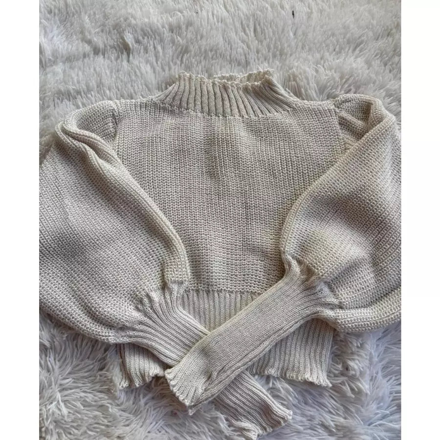 Cropped Manga Bufante Tricô Tricot Blusa de Frio Inverno