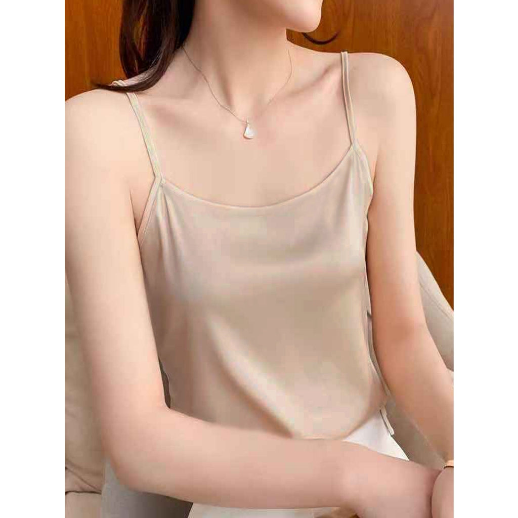 Blusa Feminina Regata em Poliamida Cetim com Alça Fina Regulável