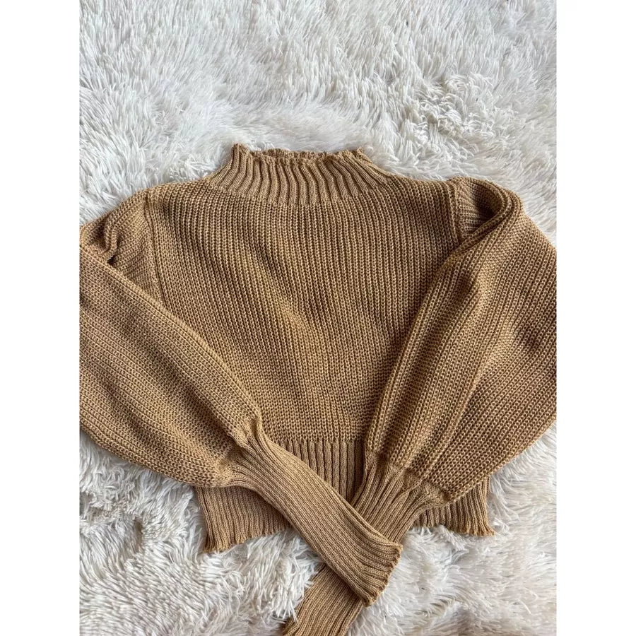 Cropped Manga Bufante Tricô Tricot Blusa de Frio Inverno