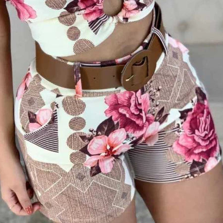 Short Feminino Estampado com Cinto em Suplex Digital