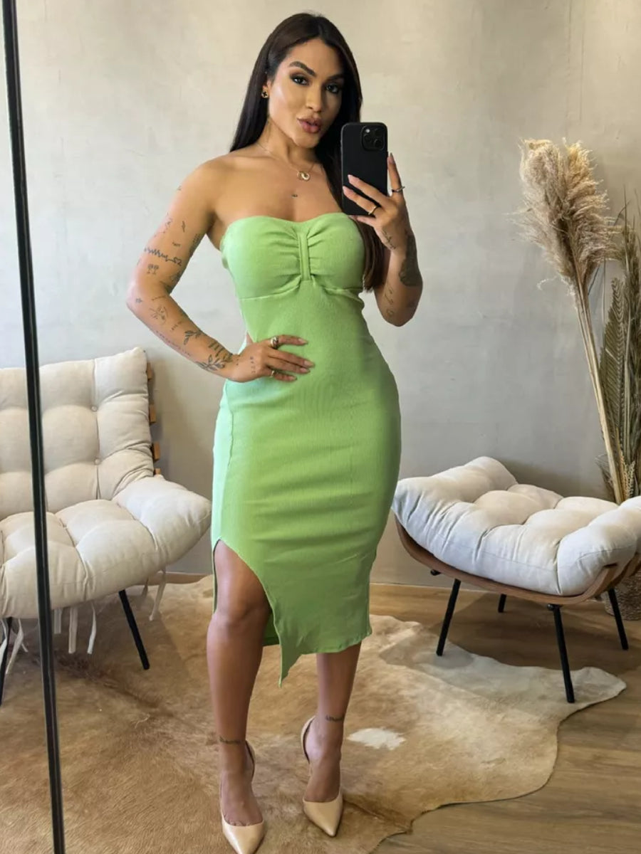 Vestido Longo Feminino Mídi Tomara Que Caia Com Bojo