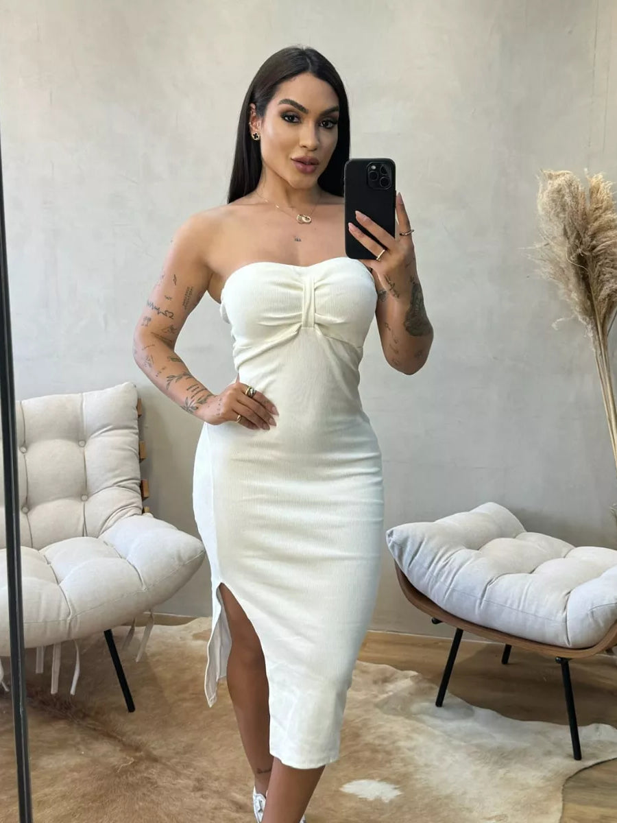 Vestido Longo Feminino Mídi Tomara Que Caia Com Bojo