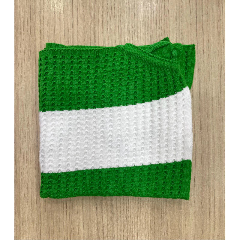Cropped tricô modal frente Único listrado de bico com amarração nas costas