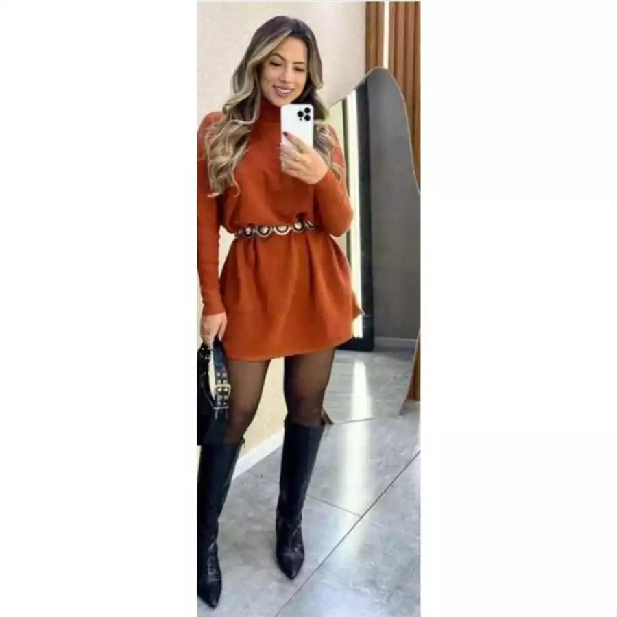 Vestido Poncho Feminino Inverno/Outono com Gola Alta