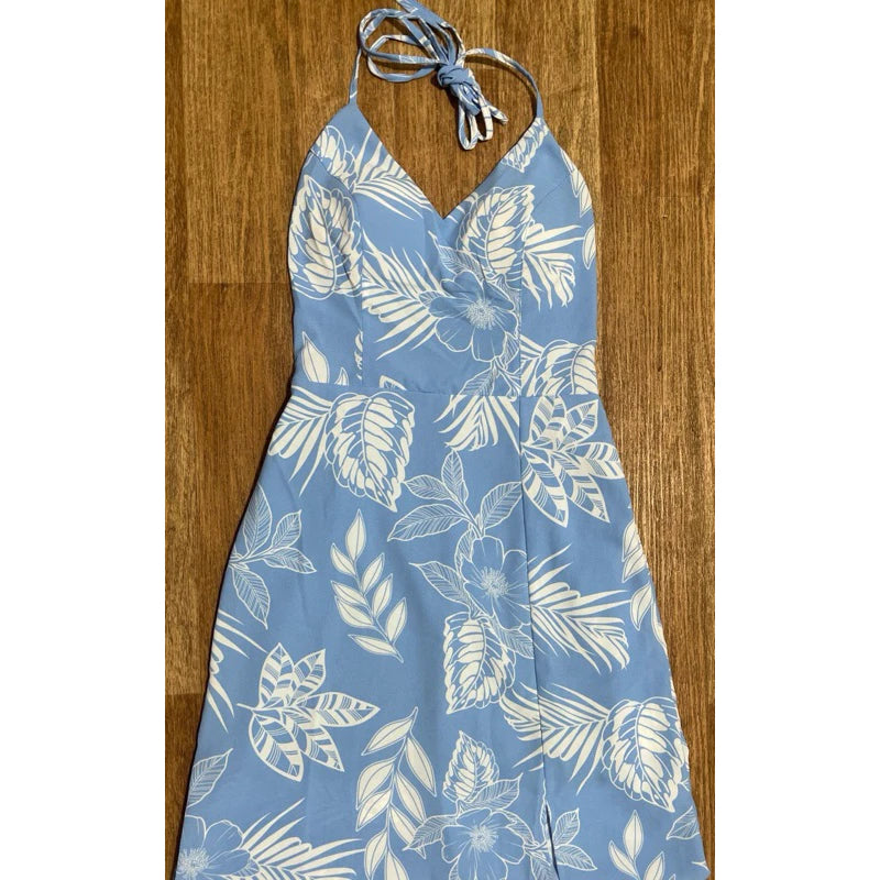 Vestido Longo Feminino Costa Nua Estampado com Fenda e Bojo