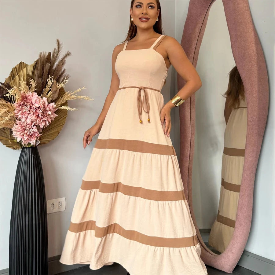 Vestido Longo Bicolor Tecido Duna Simples Glamour