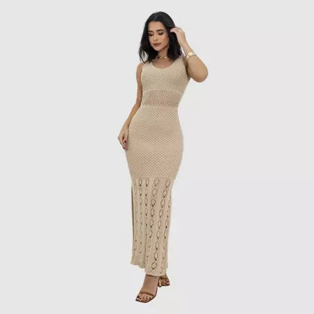 Vestido Longo Feminino Regata Tricot com Fenda Lateral Premium