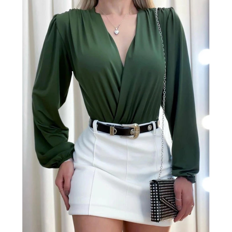 Body Feminino Manga Longa Decote V Transpassado