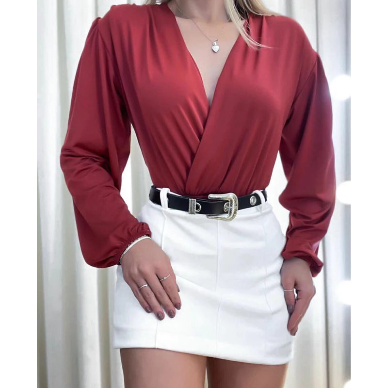 Body Feminino Manga Longa Decote V Transpassado