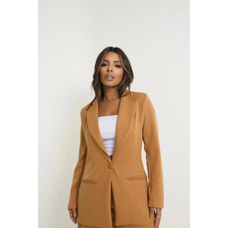 Blazer Alfaiataria Feminino Alongado Social Terninho Botão Simples Glamour