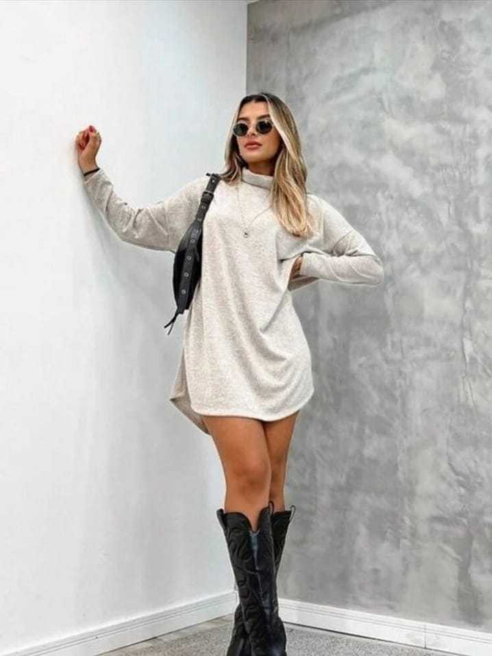 Vestido Poncho Feminino Inverno/Outono com Gola Alta