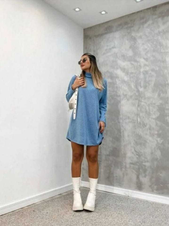 Vestido Poncho Feminino Inverno/Outono com Gola Alta
