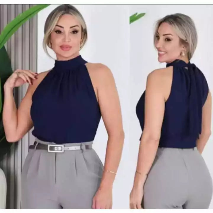 Regata feminino Gola alta com amarração nas costas